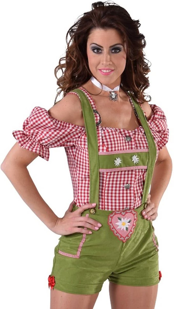 Tiroler broek - Groene lederhosen met bretels | Oktoberfest kleding maat 32-34 ( XS )